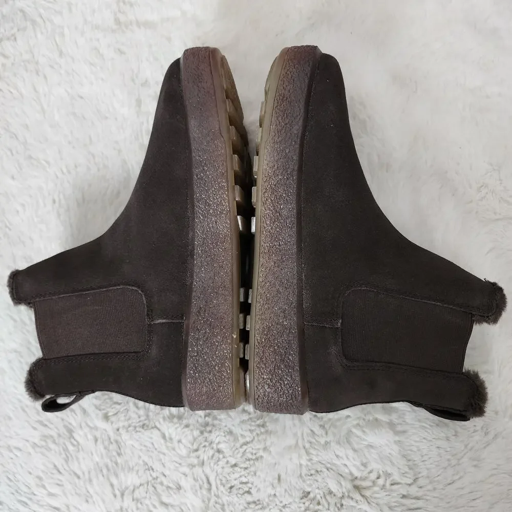 Madewell The Toasty Dark Brown Suede Shearling Chelsea Boots Waterproof 8 NEW